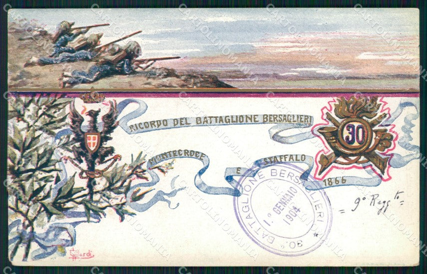 Militari 30º Battaglione Bersaglieri Gilardi cartolina XF1365 – fronte