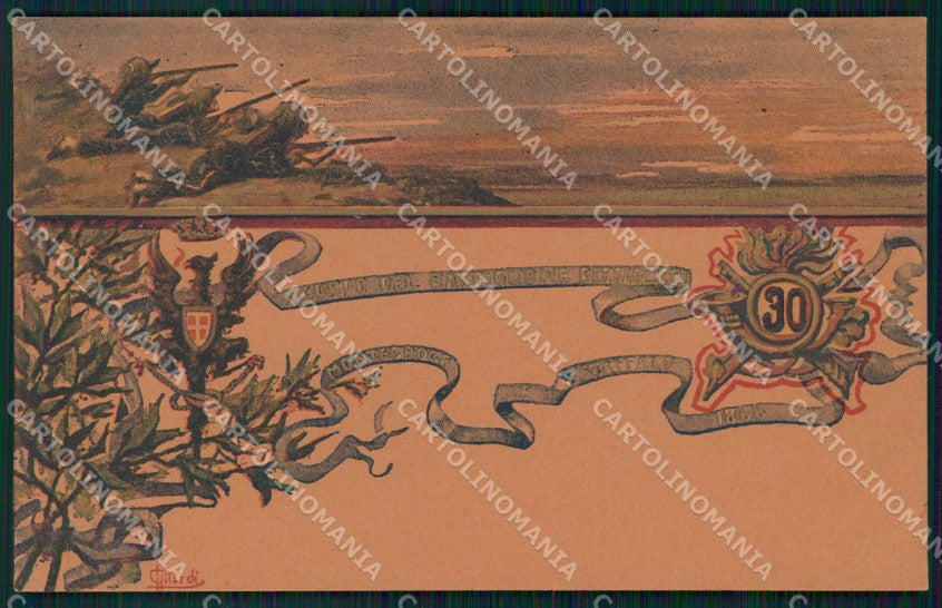 Militari 30º Battaglione Bersaglieri Gilardi cartolina XF1367 – fronte