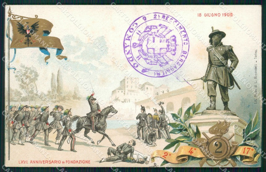Militari II Reggimento Bersaglieri Anniversario Fondazione cartolina XF1379 – fronte
