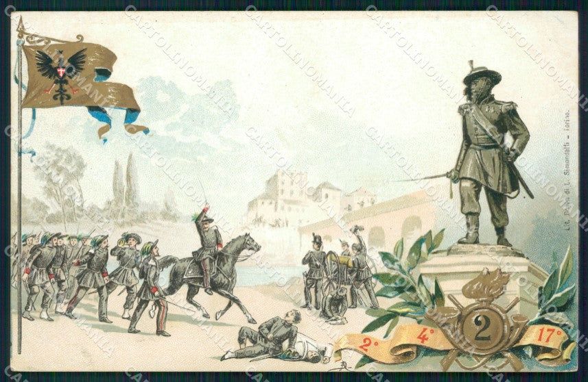 Militari II Reggimento Bersaglieri II IV XVII Battaglione cartolina XF1381 – fronte
