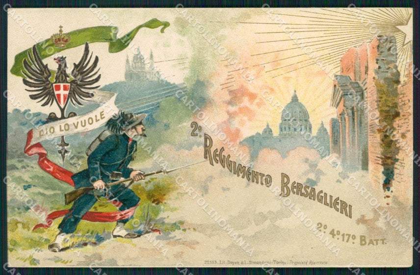 Militari II Reggimento Bersaglieri II IV XVII Battaglione Roma cartolina XF1386 – fronte