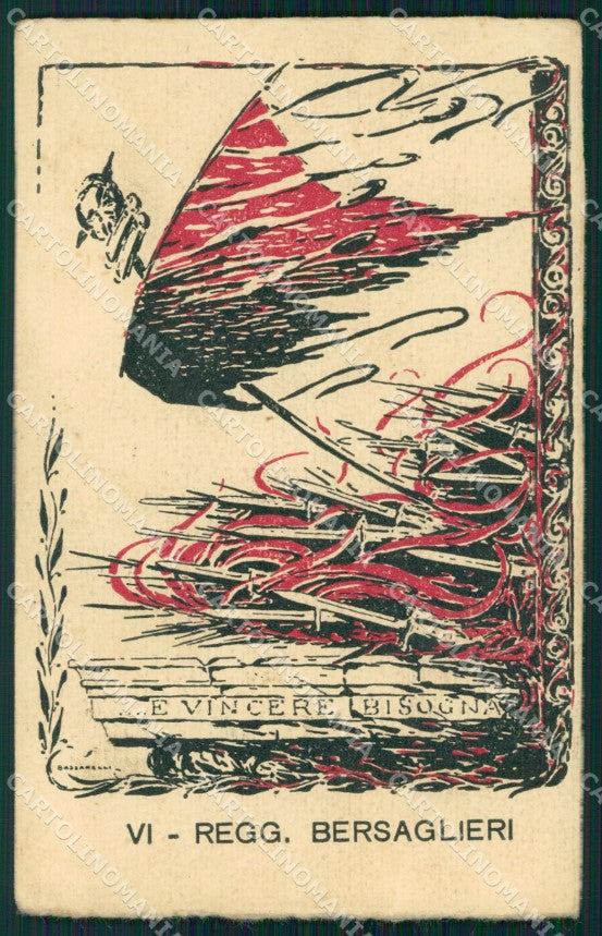 Militari VI Reggimento Reggimento Bersaglieri Bascarelli cartolina XF1396 – fronte
