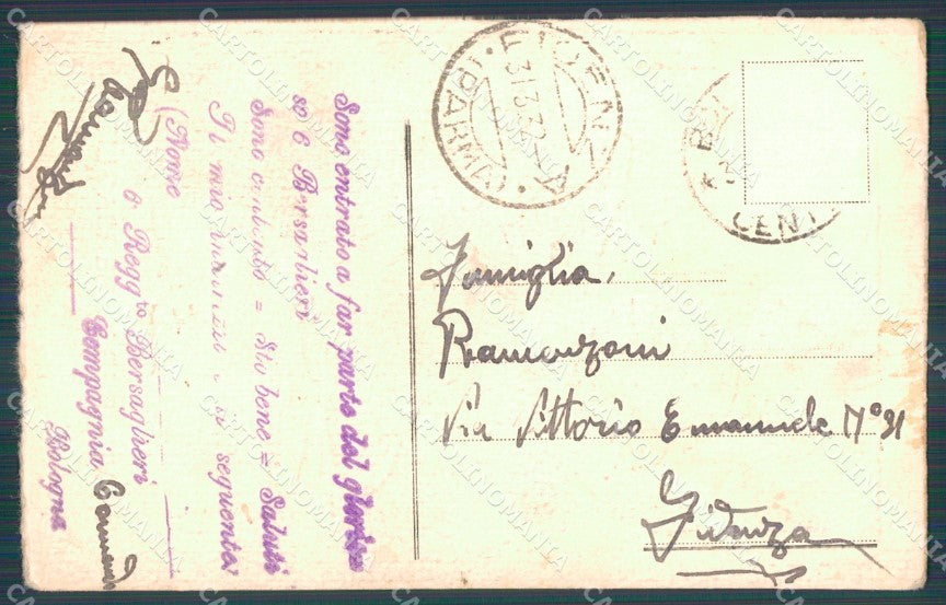 Militari VI Reggimento Reggimento Bersaglieri Bascarelli cartolina XF1396 – retro