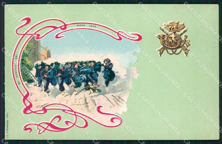 Militari 33º Battaglione Bersaglieri cartolina XF1414 – fronte