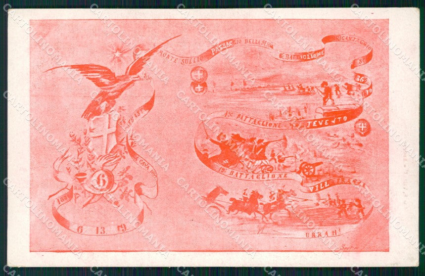 Militari VI Reggimento Bersaglieri 6º 13º 19º Battaglione cartolina XF1435 – fronte