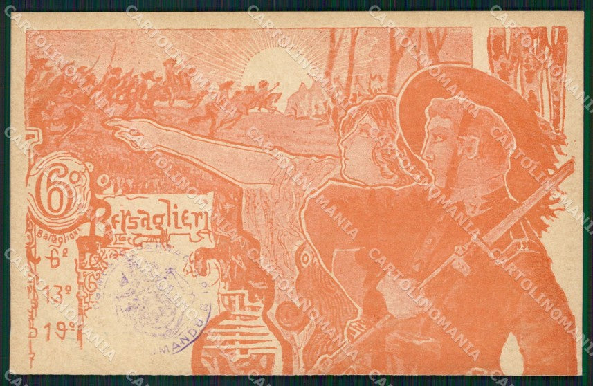 Militari VI Reggimento Bersaglieri 6º 13º 19º Battaglione cartolina XF1438 – fronte