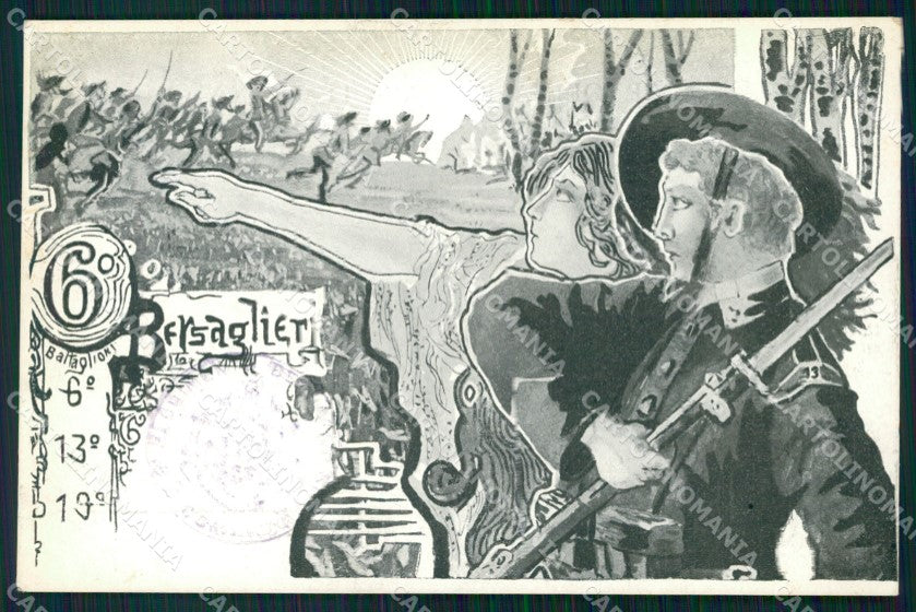 Militari VI Reggimento Bersaglieri 6º 13º 19º Battaglione cartolina XF1440 – fronte
