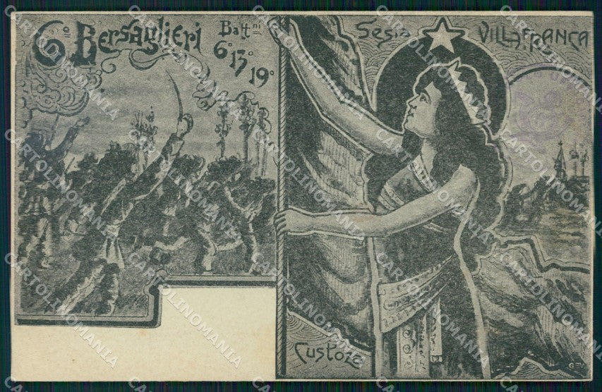 Militari VI Reggimento Bersaglieri 6º 13º 19º Battaglione cartolina XF1441 – fronte