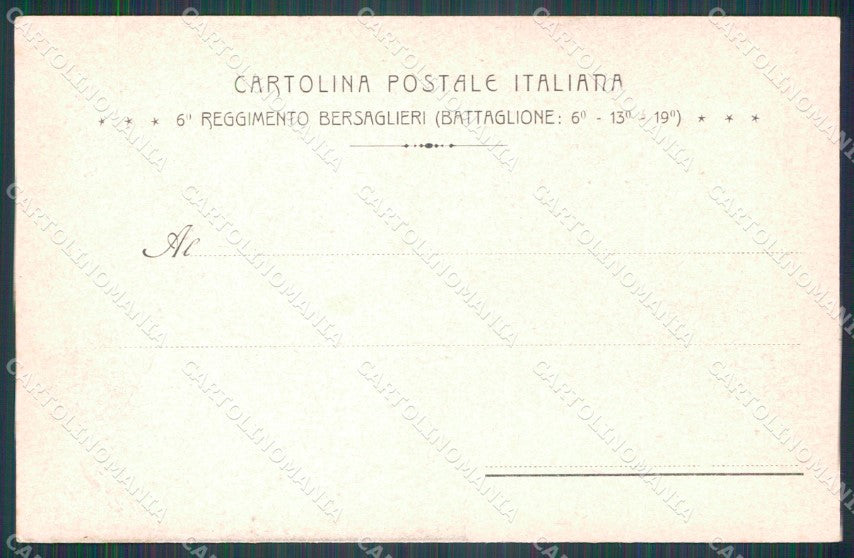 Militari VI Reggimento Bersaglieri 6º 13º 19º Battaglione cartolina XF1441 – retro