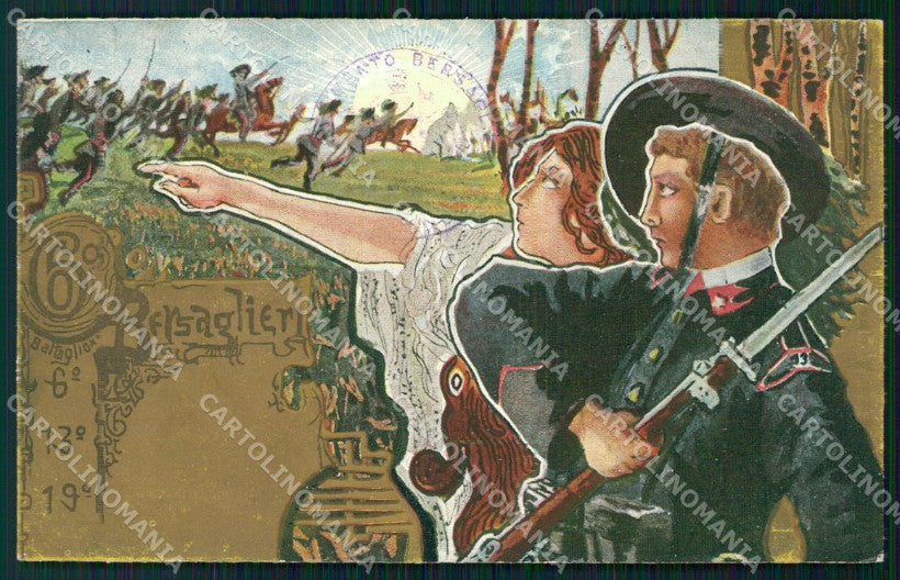 Militari VI Reggimento Bersaglieri 6º 13º 19º Battaglione cartolina XF1444 – fronte