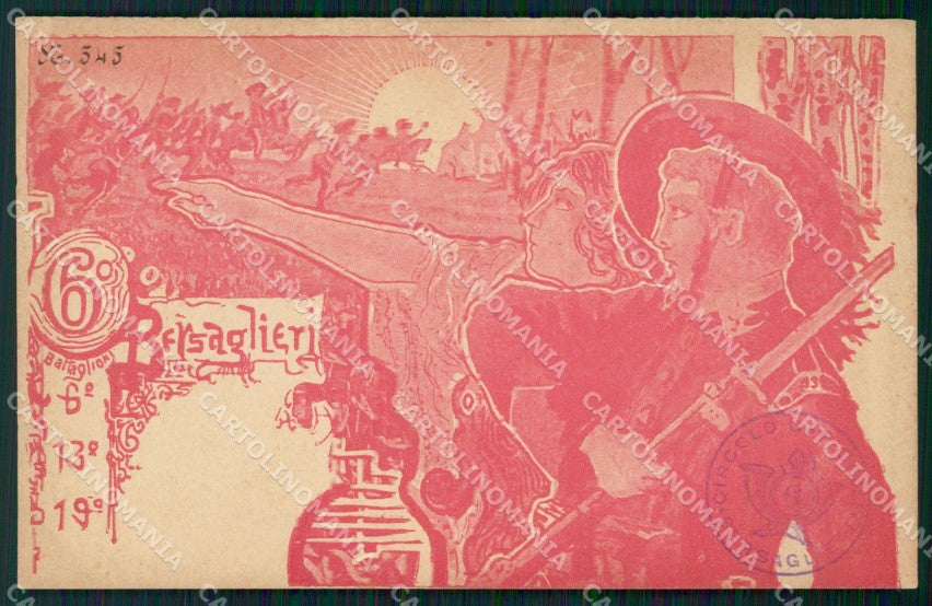 Militari VI Reggimento Bersaglieri 6º 13º 19º Battaglione cartolina XF1445 – fronte