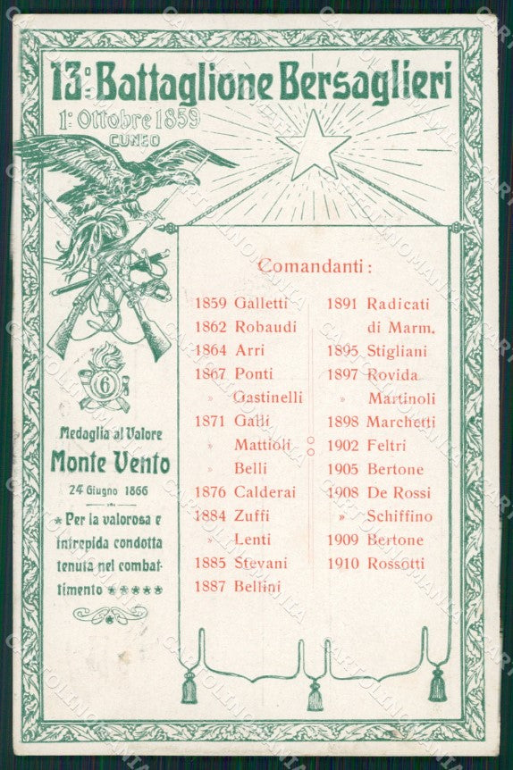 Militari 13º Battaglione Bersaglieri Cuneo Monte Vento cartolina XF1468 – fronte