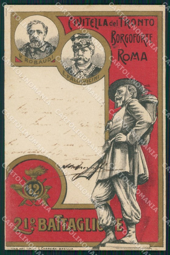 Militari 12º Regg Bersaglieri 21º Batt Civitella Tronto ABRASA cartolina XF1470 – fronte