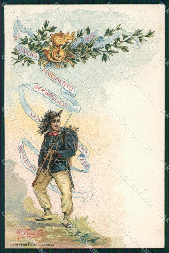 Militari IV Reggimento Bersaglieri XXVI XXIX XXXI Battaglione cartolina XF1477 – fronte