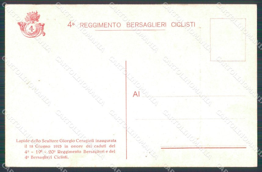Militari IV Reggimento Bersaglieri Ciclisti Ceragioli cartolina XF1484 – retro