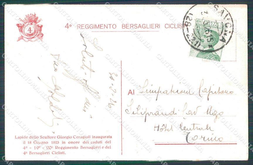 Militari IV Reggimento Bersaglieri Ciclisti Ceragioli cartolina XF1485 – retro