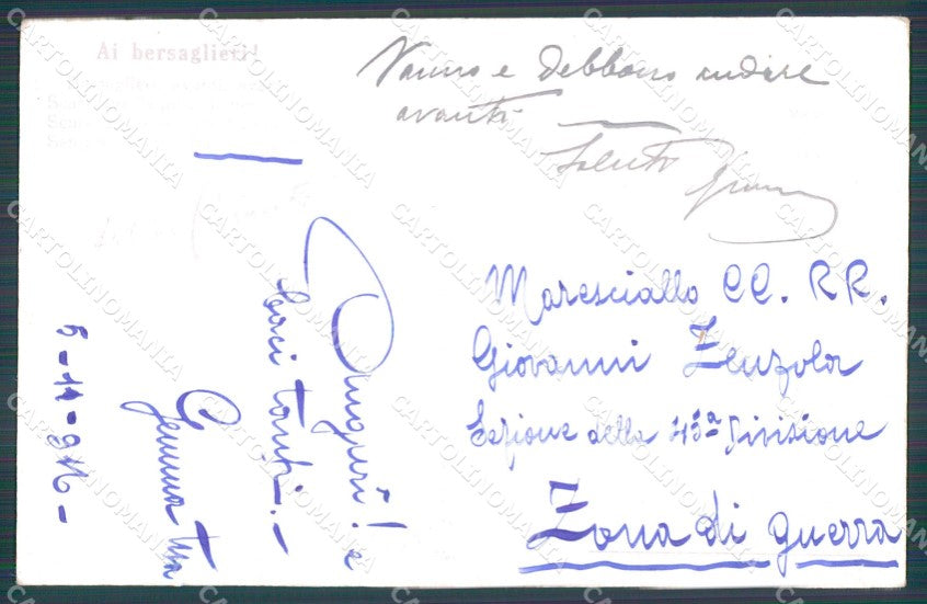 Militari Propaganda WWI Bersaglieri Ballerio cartolina XF1490 – retro