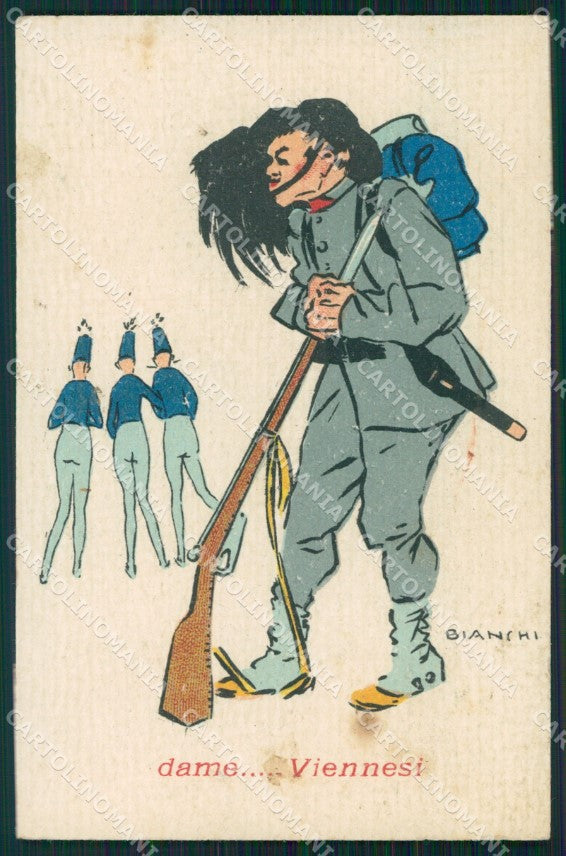 Militari Propaganda WWI Bersaglieri Dame Viennesi Bianchi cartolina XF1495 – fronte