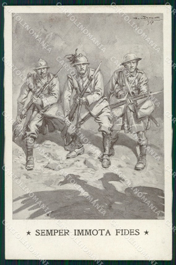 Militari Propaganda WWI Fanteria Bersaglieri Genova Vaccaro cartolina XF1500 – fronte