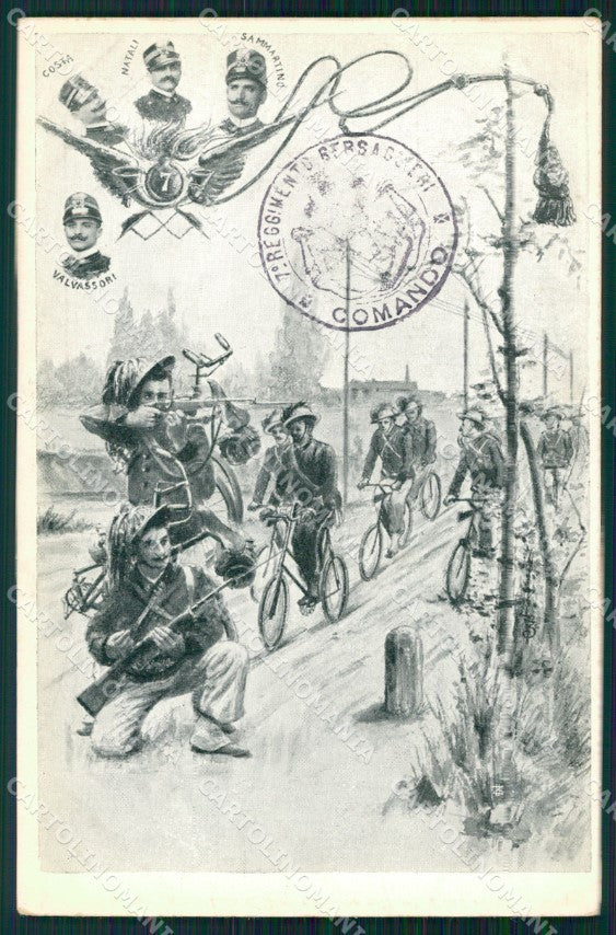 Militari VII Reggimento Bersaglieri Compagnia Ciclisti cartolina XF1506 – fronte