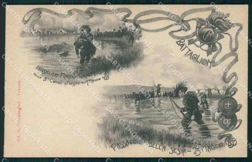 Militari VI Batt Bersaglieri Anniversario Passaggio Sesia cartolina XF1516 – fronte