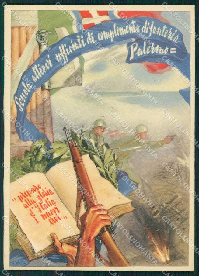 Militari Fascismo Scuola Ufficiali Fanteria Palermo PIEGHINA FG cartolina XF1638 – fronte