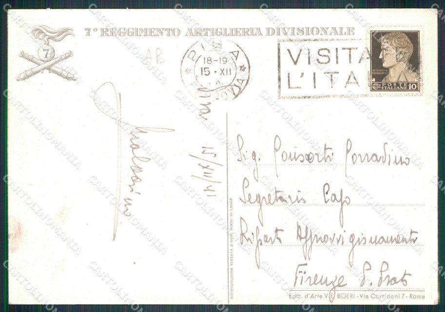 Militari VII Reggimento Artiglieria Divisionale FG cartolina XF1654 – retro