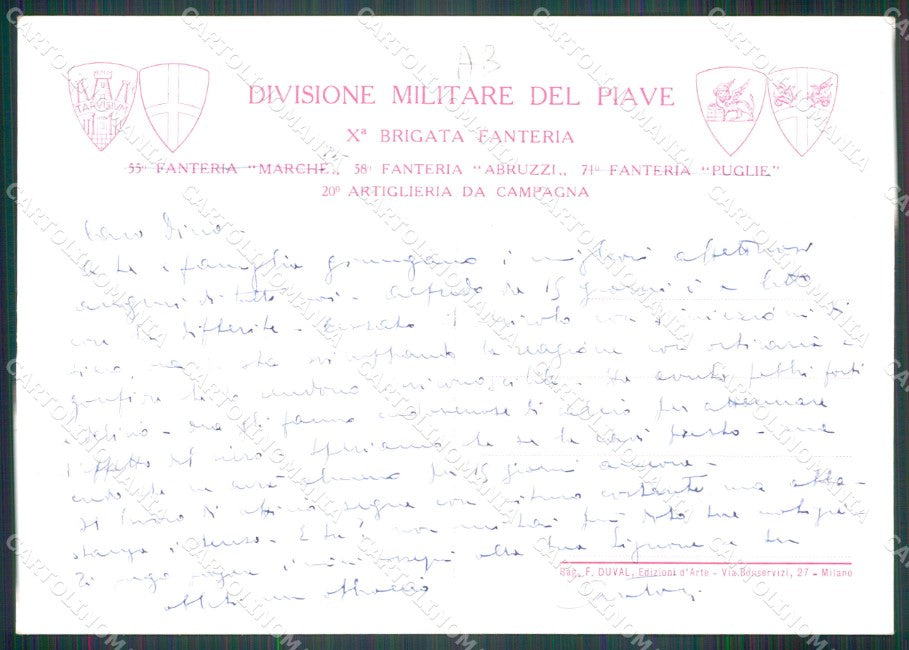 Militari Divisione Militare del Piave X Brigata Fanteria FG cartolina XF1698 – retro