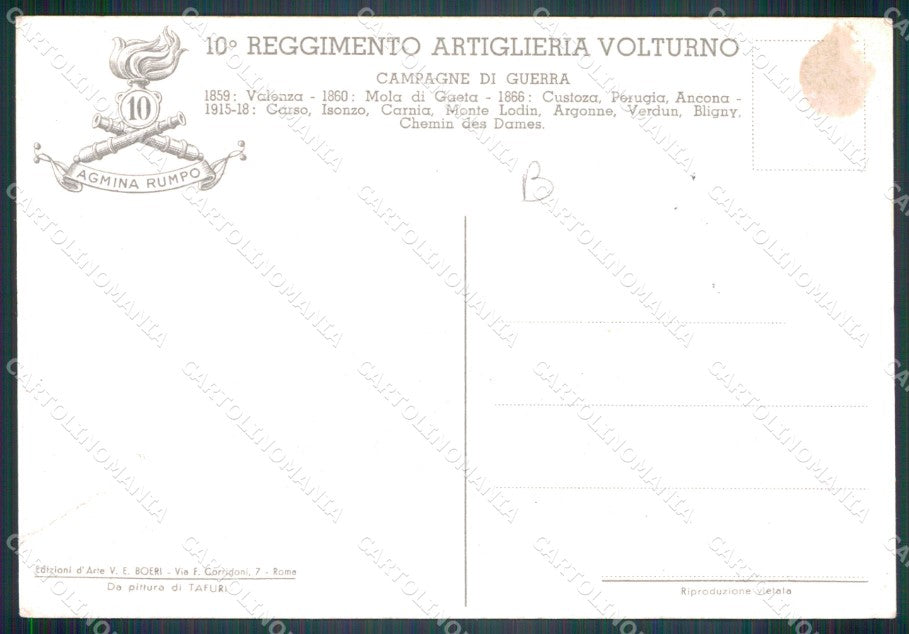 Militari 10º Reggimento Artiglieria Volturno Tafuri FG cartolina XF1731 – retro