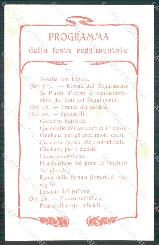 Militari I Reggimento Nizza Cavalleria Programma Festa 1903 cartolina XF1789 – retro
