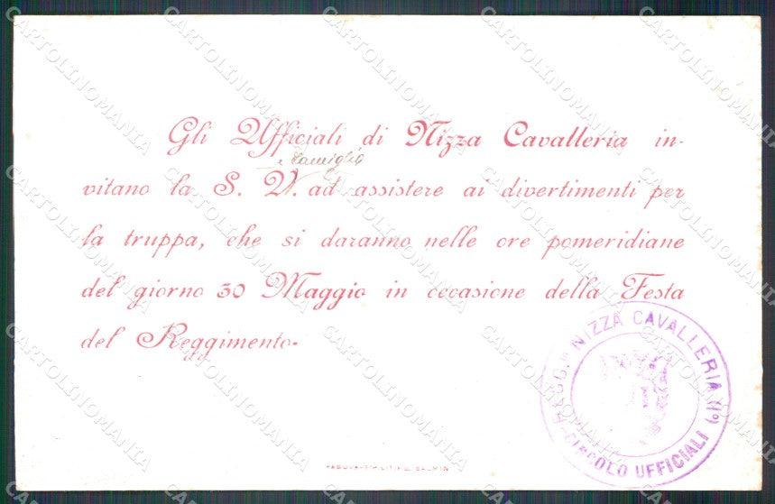 Militari Reggimentali I Reggimento Nizza Cavalleria Festa 1904 cartolina XF1842 – retro
