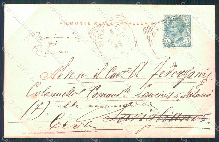 Militari II Reggimento Piemonte Cavalleria Savoia 1907 cartolina XF1870 – retro