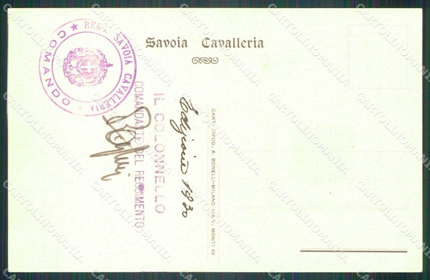 Militari III Reggimento Savoia Cavalleria Edizione 1930 cartolina XF1904 – retro