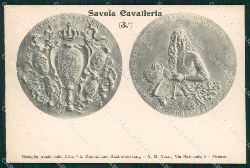 Militari Reggimentali III Reggimento Savoia Cavalleria Medaglia cartolina XF1908 – fronte