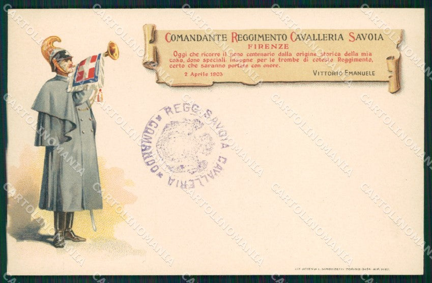 Militari Reggimentali III Reggimento Cavalleria Firenze 1903 cartolina XF1922 – fronte