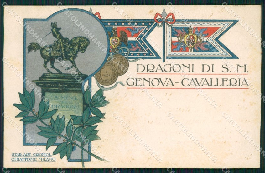 Militari IV Reggimento Genova Cavalleria Chiattone ABRASA cartolina XF2032 – fronte