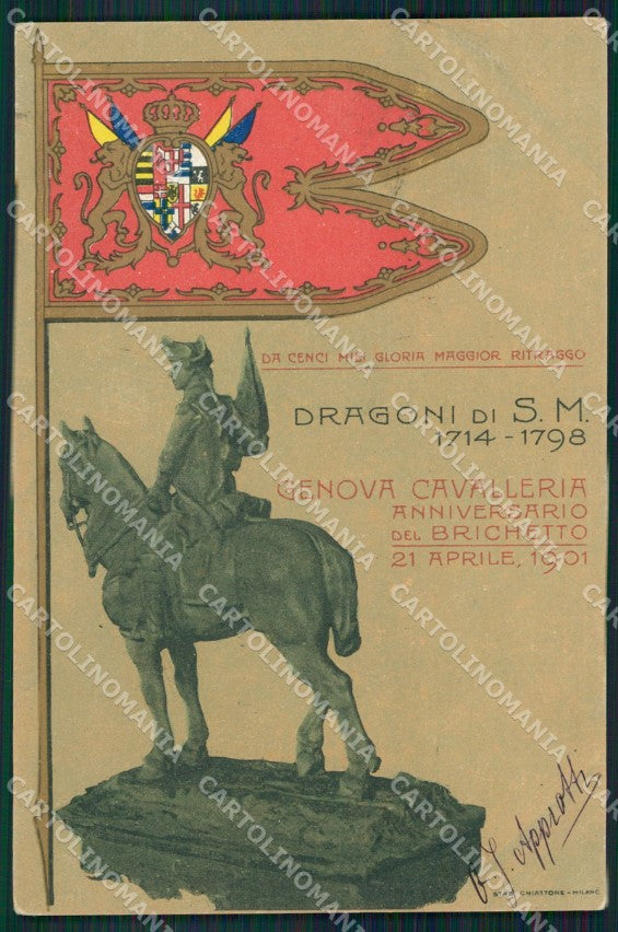 Militari IV Reggimento Cavalleria Anniversario Bricchetto 1901 cartolina XF2039 – fronte