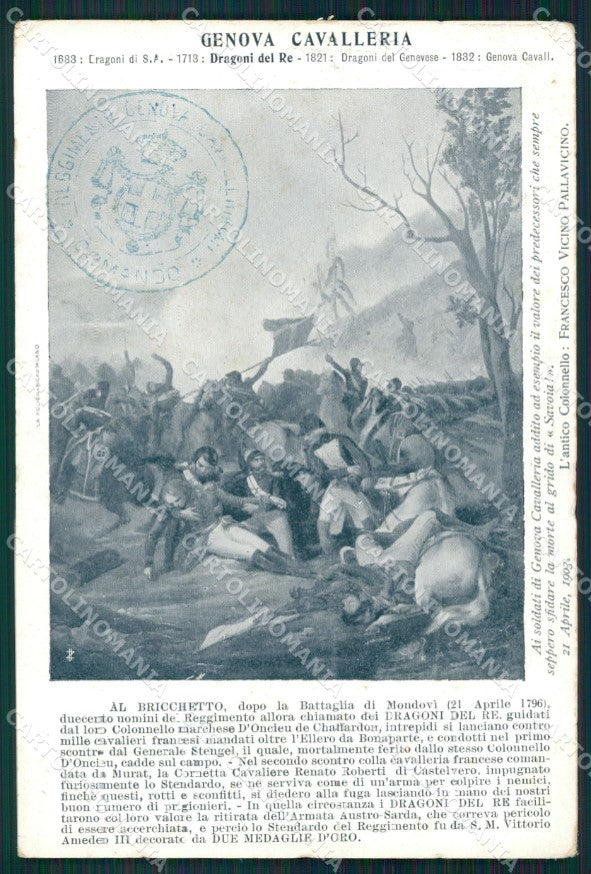 Militari IV Reggimento Genova Cavalleria Mondovì Bricchetto cartolina XF2046 – fronte