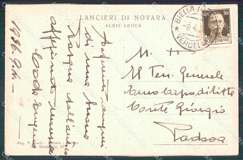 Militari V Reggimento Lancieri di Novara Savoia Carlo Felice cartolina XF2066 – retro