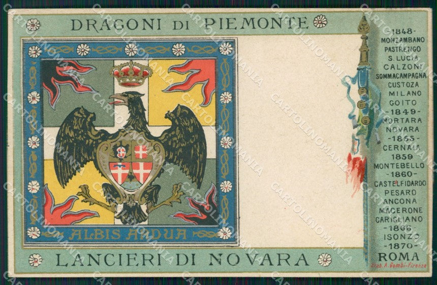 Militari V Reggimento Lancieri Novara Dragoni Piemonte ABRASA cartolina XF2103 – fronte
