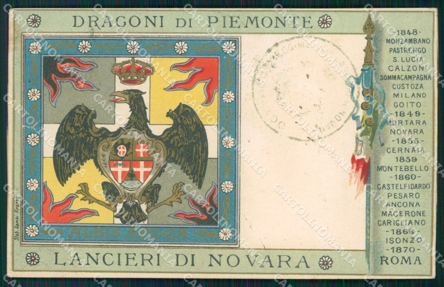 Militari V Reggimento Lancieri Novara Dragoni Piemonte ABRASA cartolina XF2105 – fronte