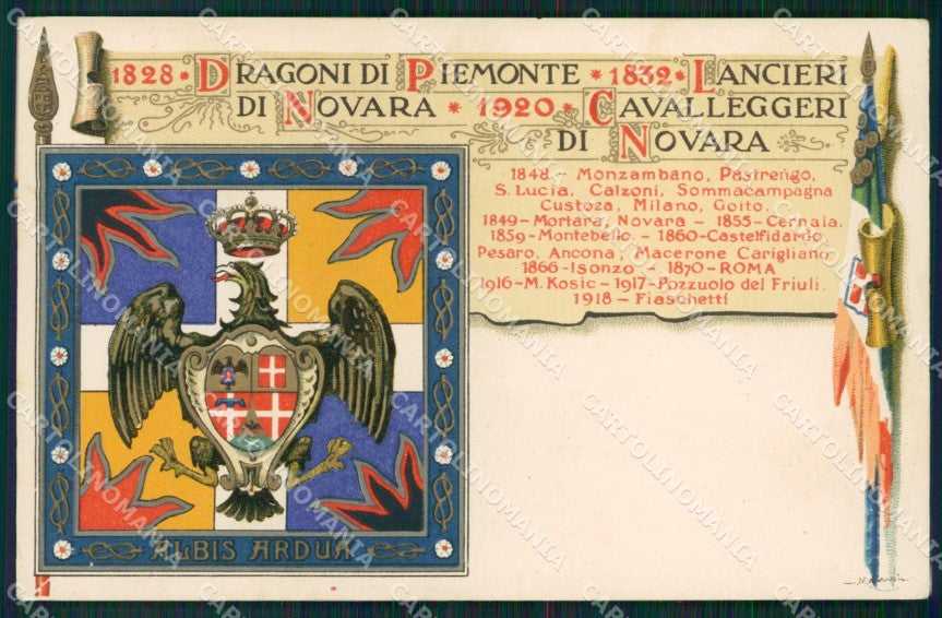Militari V Reggimento Lancieri di Novara Dragoni Piemonte Duval cartolina XF2112 – fronte