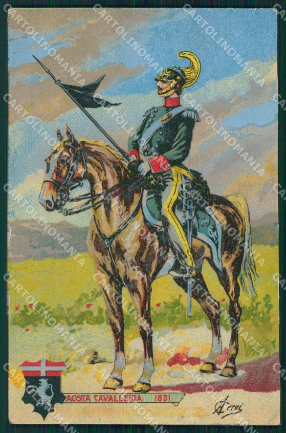 Militari Reggimentali VI Lancieri di Aosta Cervi cartolina XF2122 – fronte