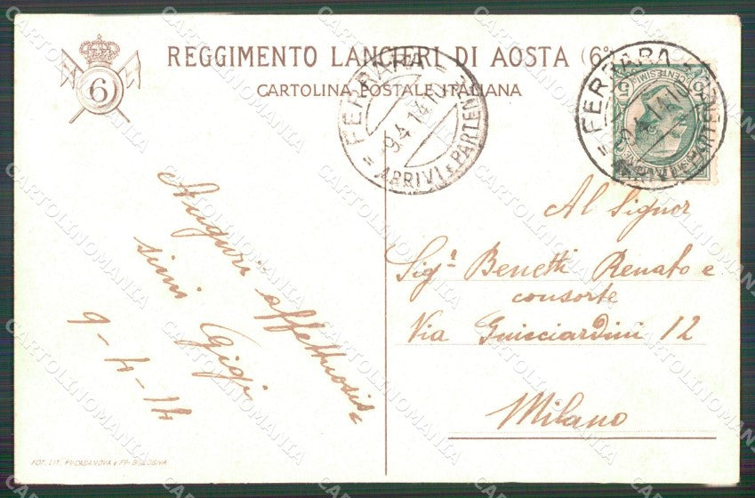 Militari Reggimentali VI Lancieri di Aosta Cervi cartolina XF2124 – retro