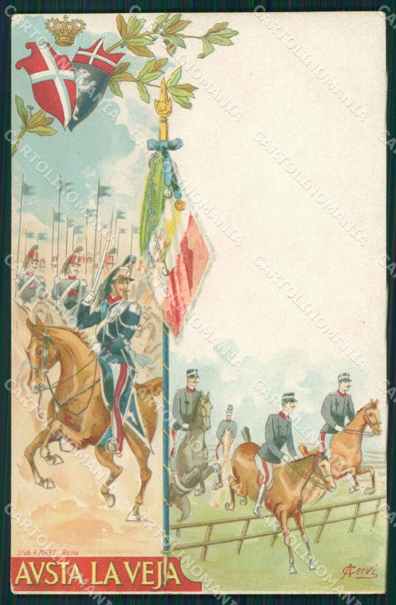 Militari Reggimentali VI Lancieri di Aosta Cervi cartolina XF2129 – fronte