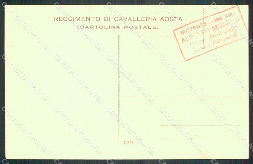 Militari Reggimentali VI Lancieri di Aosta cartolina XF2135 – retro