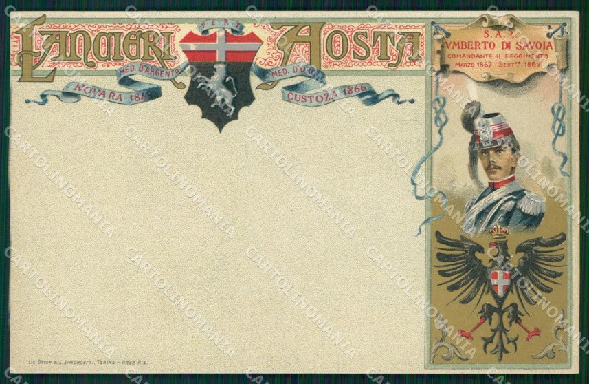 Militari Reggimentali VI Lancieri di Aosta Savoia Umberto I cartolina XF2140 – fronte