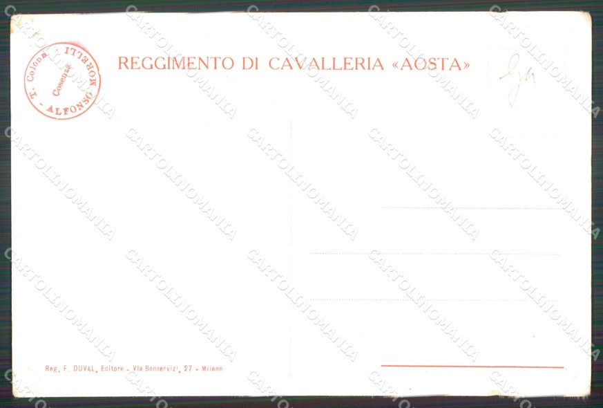 Militari Reggimentali VI Lancieri di Aosta Duval cartolina XF2145 – retro