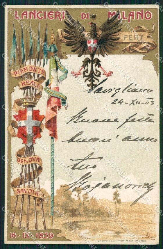 Militari Reggimentali VII Lancieri di Milano PIEGATA cartolina XF2148 – fronte