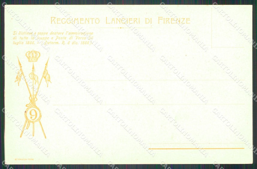 Militari Reggimentali IX Lancieri di Firenze Dragoni di Toscana cartolina XF2193 – retro